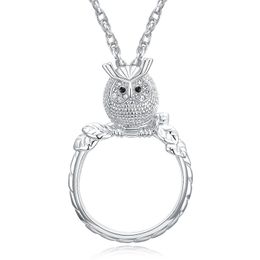 Magnifying glass necklace for reading women's fashion Owl pendant necklace Rhodium plated with crystal Magnifier necklace3043