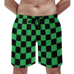 Men's Shorts Green And Black Retro Square Board Summer Chessboard Casual Beach Running Fast Dry Custom Swimming Trunks