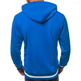 Men's Hoodies Men Hoodie Coat Zipper Placket Contrast Colour Splicing Stripe Stylish Slim Fit Fleece Lining