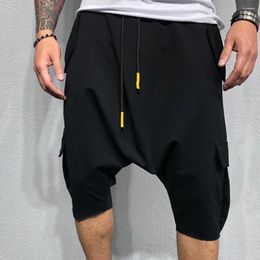 Men's Pants Comfortable Loose Drawstring Capri Soft Cotton Blend Harem Low Crotch Cargo Trousers For Ball Sports