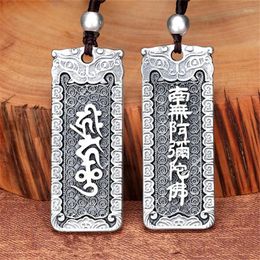 Pendants Vintage Sanskrit Sutra Pendant Necklace For Men Jewellery Tibetan Silver Mantra Male Retro Nanno Amitabha Amulet