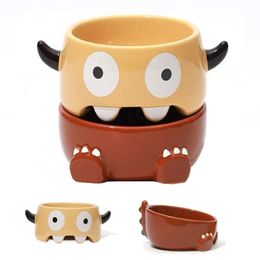 Cat Bowls Feeders Pet Ceramic Cat Bowl Curved Dog Feeding Bowl Cartoon Monster Dinosaur Drinking Dish Protects Cervical Spine and Is Easy To Clean 230928