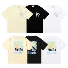 2024men's T-Shirts Modemarke Rhude Micro Label Sunset Coconut Racing Print Short Sleeve T-Shirt und Damen High Street Hälfte