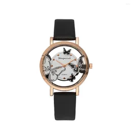 Wristwatches Butterfly Dial Women's Watches Luxury Ladies Casual Relojes Quartz Leather Clock De Mujeres