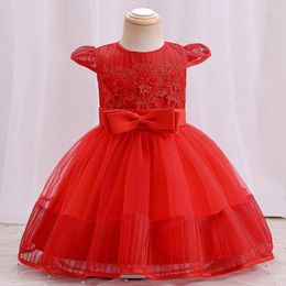 Girl Dresses High-End Flower Girls For Easter Eid Kids Princess Ball Gown Evening Birthday Party Dress Bow Vintage Toddler