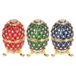 Decorative Objects Figurines Metal Jewellery Box Bejewelled Multi Purpose Egg Shaped Tripod Base Vibrant Colours Exquisite Elegant Zinc Alloy for Family 230928