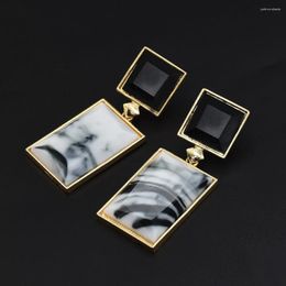 Dangle Earrings Vintage Chinese Landscape Square Acrylic Drop Earring For Women Wedding Fashion Jewelry Elegant Geometric Bijuox