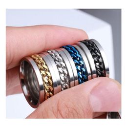 Couple Rings Whole 40Pcs Spin Chain Stainless Steel Sier Black Gold Blue Mix Men Fashion Wedding Band Party Gifts Jewellery Drop234D