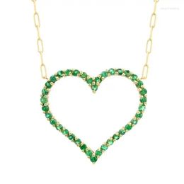 Choker 2023 Valentine's Day Gift Micro Pave Sparking Green Cz Hallow Heart Shaped Link Chain Necklace Women Luxury Fashion Jewellery