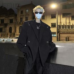 Men's Suits FEWQ Blazer Metal Buckle Decoration Design Suit 2023 Should Pad Long Sleeve Darkwear Fashion Male Tops Autumn 24X1750