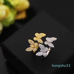 Fashion Classic 4 Four Leaf Clover Open Butterfly Band Rings S925 Silver 18K Gold with Diamonds for Women&Girls Valentine's M314x