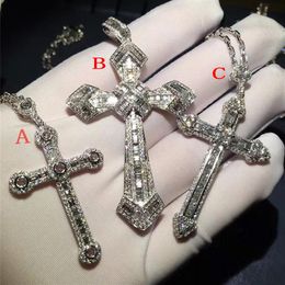 Vecalon Vintage Long Cross pendant 925 Sterling silver 5A Cz Stone cross Pendant necklace for Women Men Party Wedding Jewelry2373