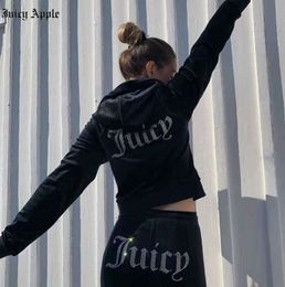 Juicy Apfel Frauen Tracksuits Velvet Sewing Suits Outfit zweiteilige Jogging -Set Velours Sweatshirt Met Hoodie Hosenanzug Frauen Minderheit Simp S