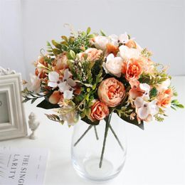 Decorative Flowers 1pcs 5 Heads European Style Rose Artificial Peony Bouquet Home Wedding Decoration Living Room Table Decora Fake