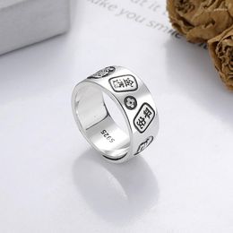 Cluster Rings Sterling Silver Vintage Literature And Art Chinese Ethnic Style Creative Good Moral Character Wide Plate Ring