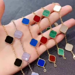 6 Colours Fashion Classic 4 Four Leaf Clover Charm Bracelets Bangle Chain 18K Gold Agate Shell Mother-of-Pearl for Women&Girls Wedd290Y