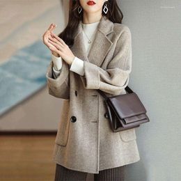 Women's Suits UNXX Coats Fashion Woollen Overcoat Female Autumn Winter Wool & Blends Solid Pockets Elegant Woman Jackets 2023