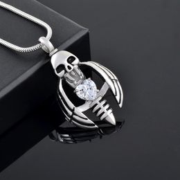 IJD9793 Skull Stainless Steel Cremation Pendant Necklace Heart Crystal Ashes Keepsake Urn Necklace Memory Jewelry284v
