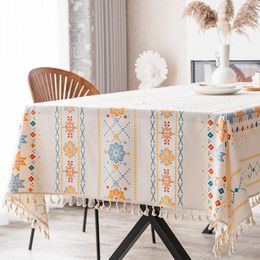 Table Cloth Cotton Linen Tablecloth Washable Waterproof And Oil Resistant Ethnic Style Ins Rectangular