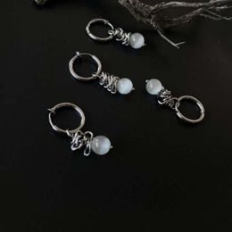 Backs Earrings Retro Titanium Steel Chinese Style National Trend Vintage White Opal Bead Men's Ear Clips Jewelry