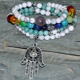 SN0288 Protection 108 Mala Beads Bracelet Yoga Necklace Japa Hamsa Natural Stone Jewelry Chakra Wrap Jewelry Whole271d