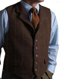 Men's Vests Men Suit Vest Coffee Wedding Wool Herringbone Tweed Business Waistcoat Jacket Casual For Groomsmen Man