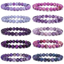 Strand Purple Stone Bracelet 8mm Round Bead Agates Amethysts Mica Healing Jewellery Gifts For Women Men