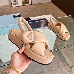 11Designer Platform Sandals Cowhide Leather Triangle Women Sandles Summer Shoes White Black Sling Back Muffin Sandales With Box