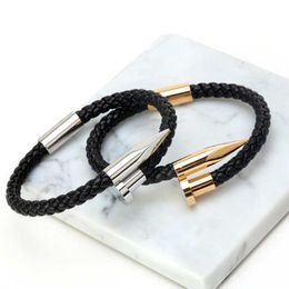 Mcllroy Bracelets Men brackelts Bangles Pulseiras 6mm Weave Genuine leather Nail bracelet Charm love cuff bracelet masculina249w