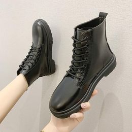 Boots Ankle For Women Black Large Size 5-7.5 Motorcycle Increase Fashion Leather Rubber Spring Gothic Shoes