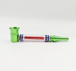 Smoking Pipes Aluminium alloy diamond inlaid bamboo transparent pipe multi Colour display box packaging metal pipe