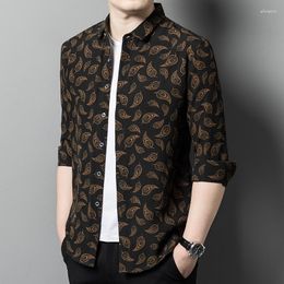 Men's Casual Shirts Natual Silk Leaf Paisley Printed Blouse Large Size Gentleman Business Husband Gents Clothes For Men Fashion