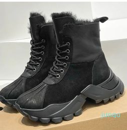 Cowhide booties Leather Boots Warm comfortable Wool lining 23s New Winter Comfort Boots platform boots Lace up Boot Non slip rubber