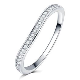 full Clear zircon stone pave silver color wave Ring engagement Cocktail wedding alliance for women girls261g