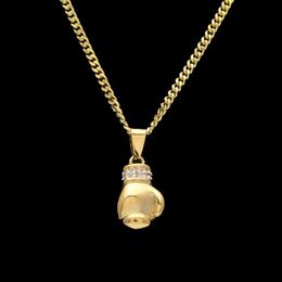 Boxing Glove Diamond Pendant Charm Necklace Sport Boxing Jewellery 316L Stainless Steel Gold Colour Chain For Men275o