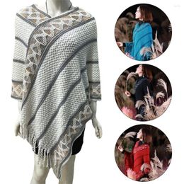 Scarves Winter Warm Mongolian Poncho Soft Ethnic Style Imitation Cashmere Knitting Wraps Twill Stripe Tassel Shawl Women Fashion