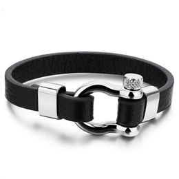 Trendy Jewellery Hip- Hop Leather Bracelet Men Stainless Steel Mens Fashion Accessories Black casual Bracelets Charm Bangles Gifts255c