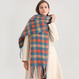 Scarves Fashion Colored Plaid Tassel Blanket Cashmere Scarf Women Winter Thick Pashmina Warm Shawl Wrap Neckerchief Poncho Stoles 2023