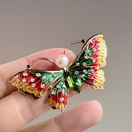 Brooches Colorful Enamel Rhinestone Butterfly For Women Pearl Insect Coat Suit Clothing Pins Fashion Party Wedding Jewelry Gifts