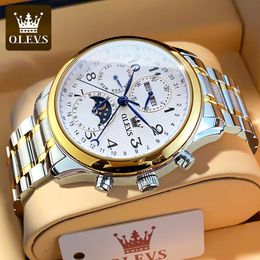 Other Watches OLEVS Automatic Mechanical Watch For Men Moon Phase Waterproof Wristwatch Stainless Steel Male Luxury Brand Watches Montre Homme 230928