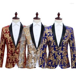 Men's Suits Flat Velvet Sequins Clothes Men Designs Homme Terno Stage Costumes For Singers Jacket Blazer Dance Star Style Dress