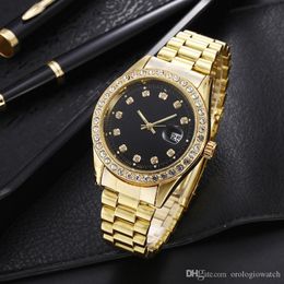 relogio masculino diamond mens watch fashion Black Dial Calendar gold Bracelet Folding Clasp Master RMale 2021 gifts couples294E