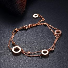 Link Chain Roman Numerals Circular Ring Accessories Woman's Bracelet Rose Gold Color Double Layer Wristband Bangles Wedding 2547