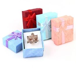 48pcs pcs jewelry gift box Bow ring box for ring size 4cm 4cm 3cm 4 color red blue Pink purple selection311D