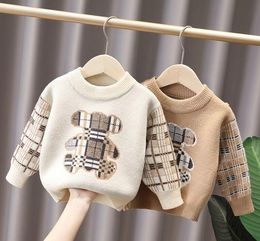 autumn kids designer clothes plaid bear pullover baby boy girl Sweaters knitwear Jumper children coat