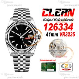 Clean Factory CF 126334 VR3235 Automatic Mens Watch Fluted Bezel Date Black Stick Dial 904L Jubileesteel Bracelet Super Version Puretimewatch Reloj Hombre 0018