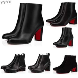 loubutinly christians red bottomed Shoes popular Trendy Women Short Booties Dress Ankle Boot Heels Boots Luxury s Soles Heel Womens party shoes B9H9