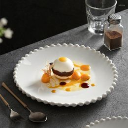 Plates White Round Home Ceramic Creative Dessert Plate Western Steak Kitchen Fruit Salad