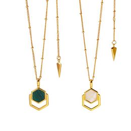 Designer New Luxury Fashion Brand Polygon Titanium steel Malachite Pendant love Necklace charm For Women Jewelry255V
