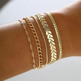 Charm Bracelets Bohemian Gold Colour Punk Cuban Chain For Women Bangles Couple Fashion Wrist Jewellery E378